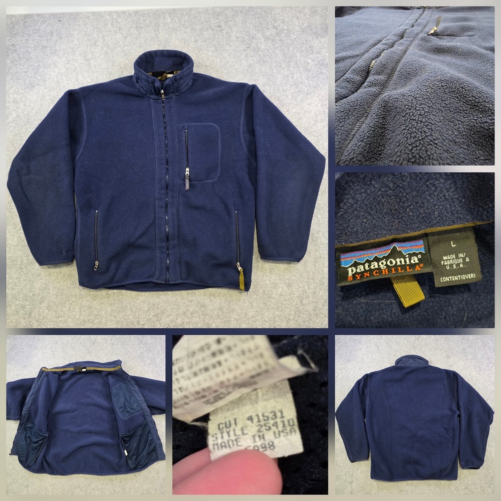 Vintage 90s Patagonia Synchilla Jacket Mens Large Blue Fleece Full Zip 25410 USA